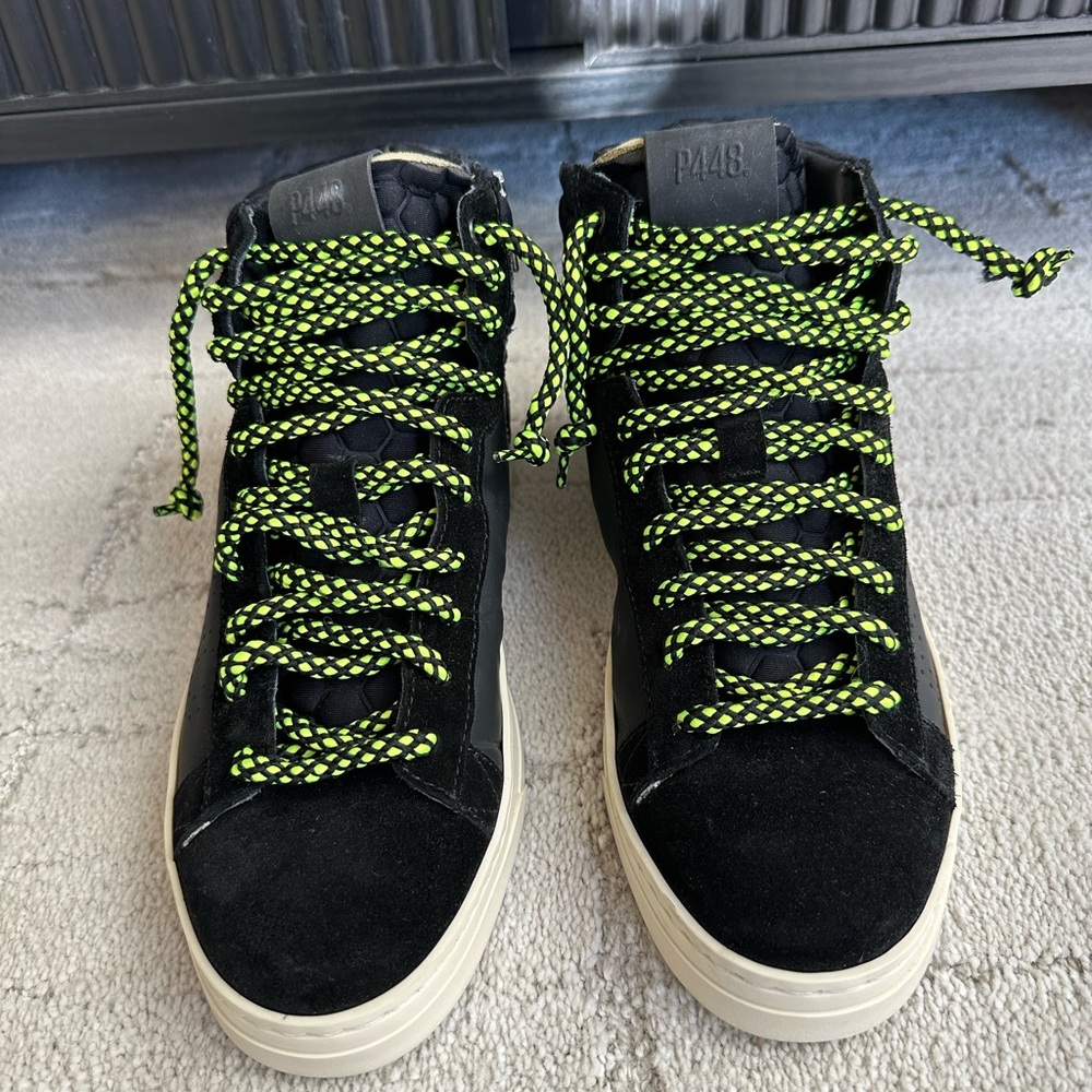 New P448 Black and Green High-Top Sneakers
